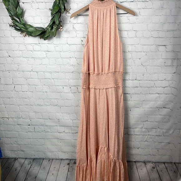 A.L.C. Kaia Metallic Sleeveless Smocked Silk Blush Dress size 2 - Picture 5 of 7
